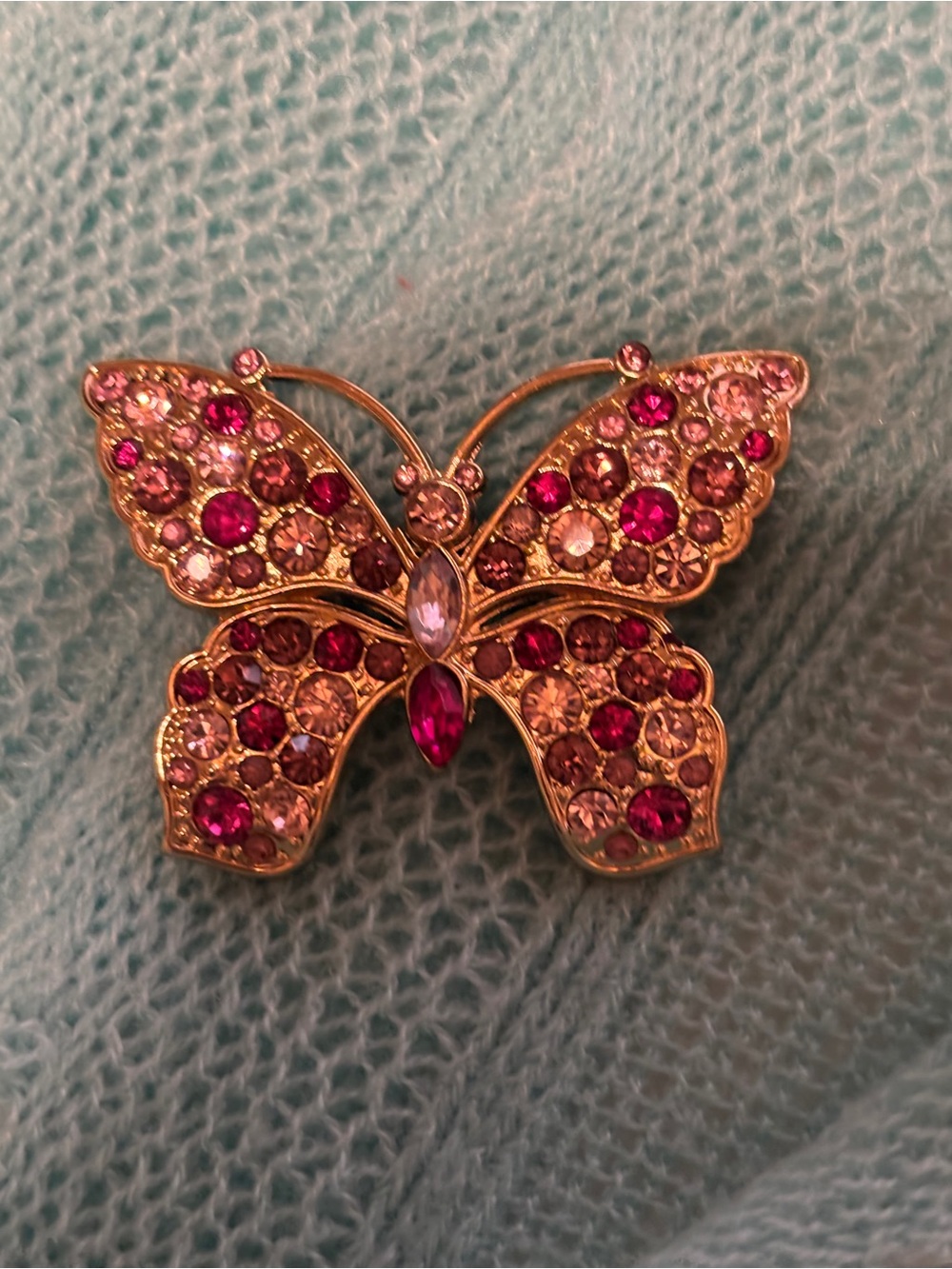 Gold-Tone Pink Crystal Butterfly Brooch